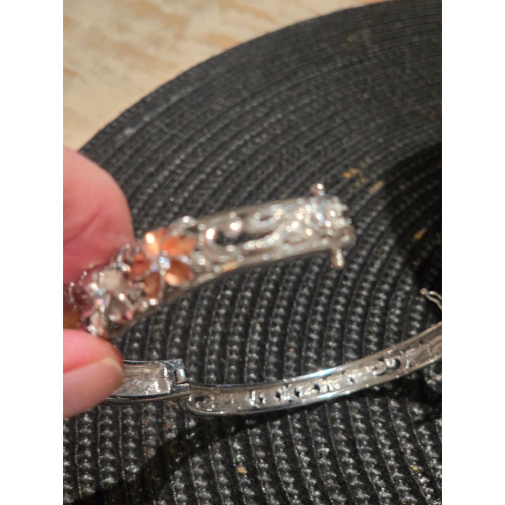 Hawaiian Plumeria Flower Tri-Color Bangle Bracelet Silver Rose Gold Tone Floral - Picture 6 of 9